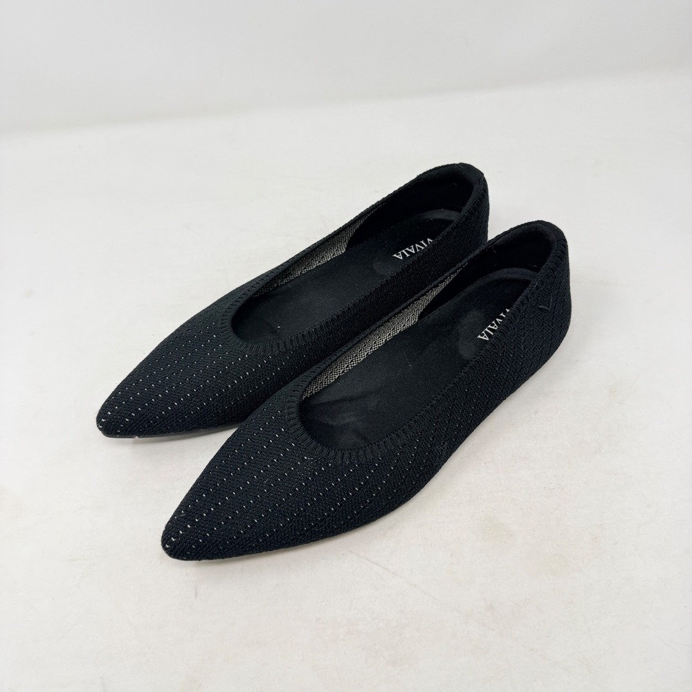 Vivaia Pointed Toe Ballet Flats Black Sustainable Knit Comfort Shoes 39.5
